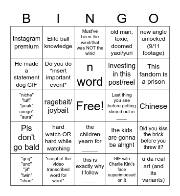 Instagram Comments Bingo Card
