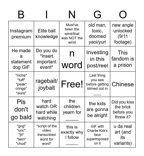 Instagram Comments Bingo Card