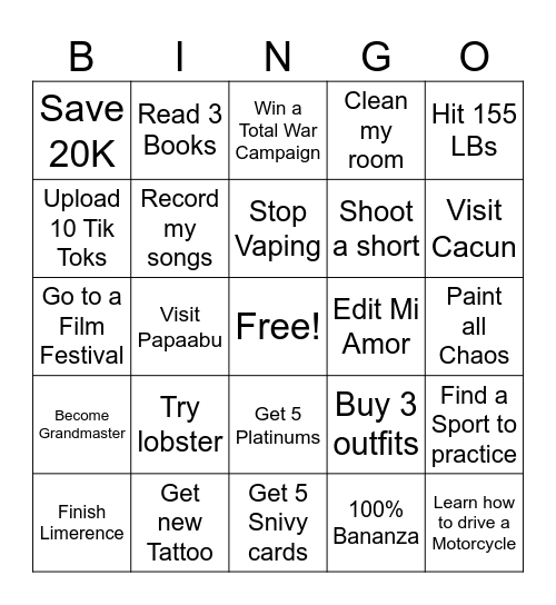 New Year's 2026 Bingo Card