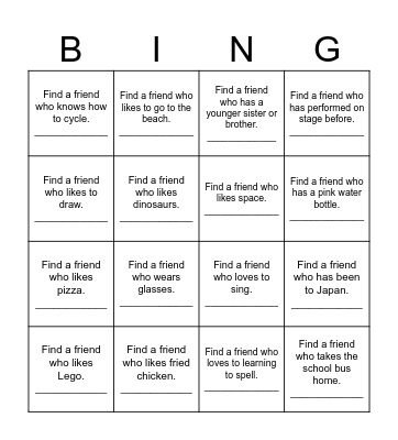 MY FRIENDS Bingo Card