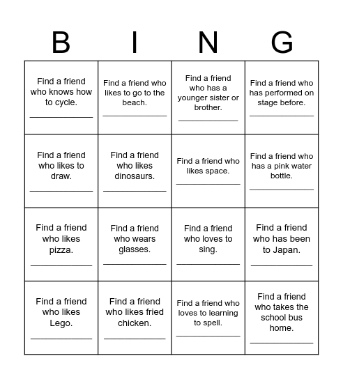 MY FRIENDS Bingo Card