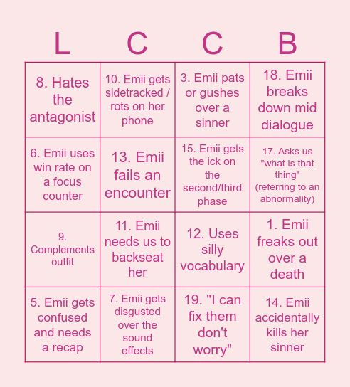 Emii Limbus bingo Card