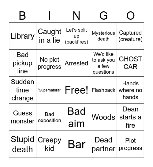 Supernatural Bingo Card