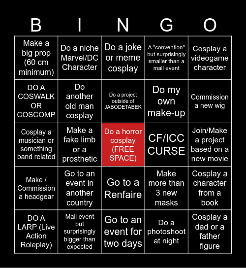 2026 COSPLAY BINGO Card