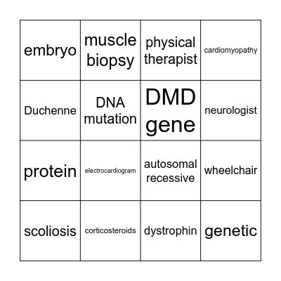 Muscular Dystrophy Bingo Card