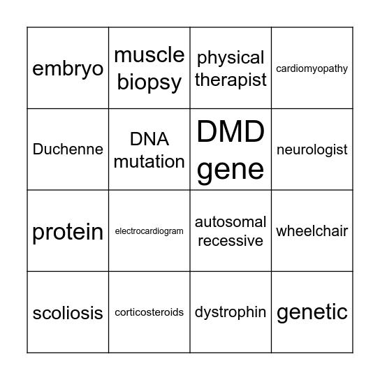 Muscular Dystrophy Bingo Card