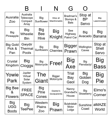 Queensland Trip Bingo Card