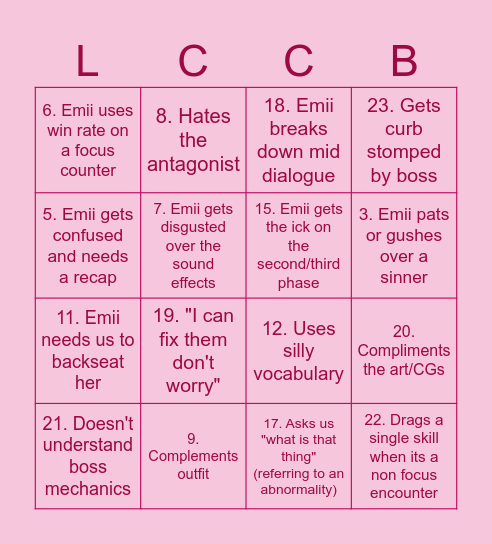 Emii Limbus Bingo Card