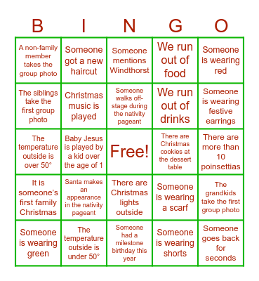 Ostermann Family Christmas Bingo Card