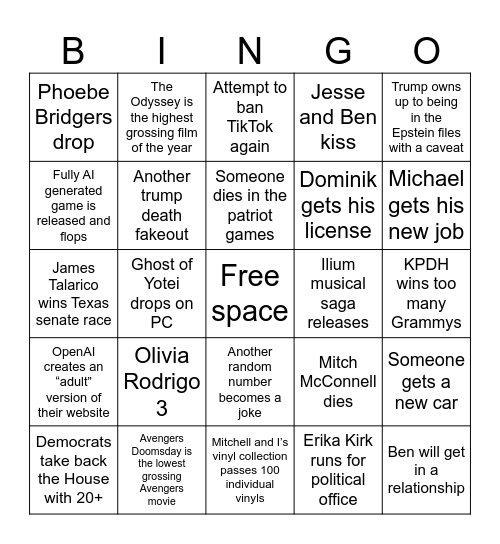 2026 Bingo Card