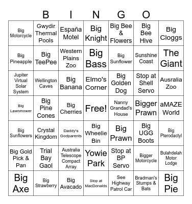 Queensland Trip Bingo Card