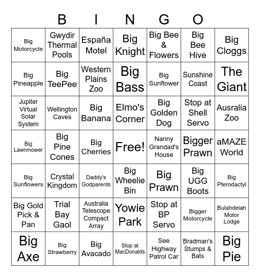 Queensland Trip Bingo Card