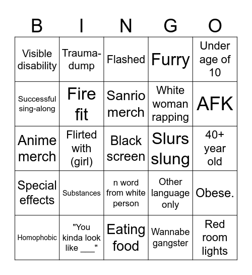 OMEGLE BINGLE Bingo Card