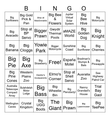 Queensland Trip Bingo Card