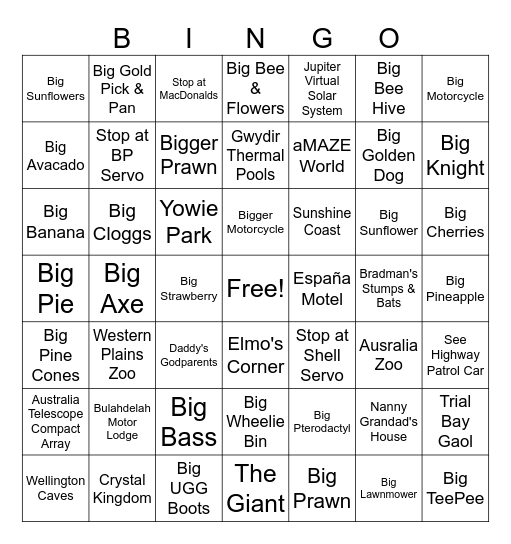 Queensland Trip Bingo Card