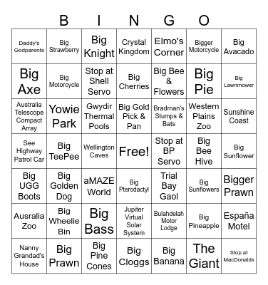 Queensland Trip Bingo Card