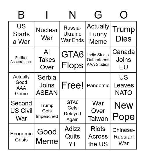 2026 BINGO Card Bingo Card