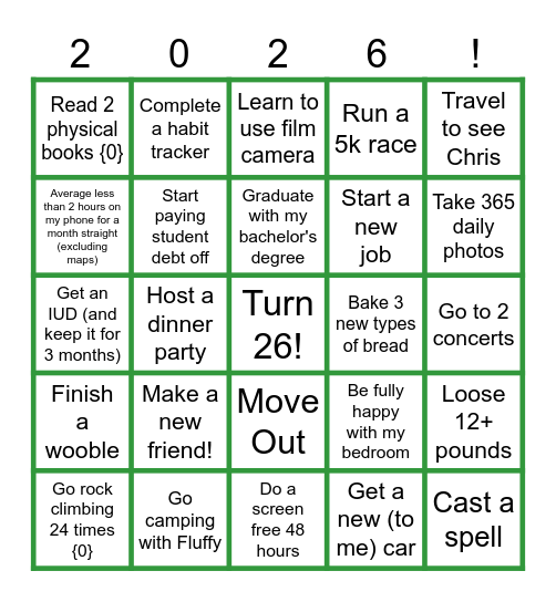 2026 To Do Bingo Card