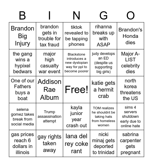 2026 Bingo Card