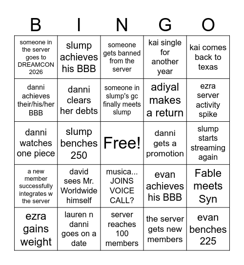 SERVER BINGO 2026 Bingo Card