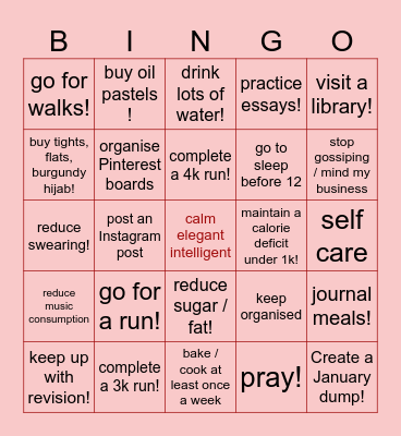 January~ Bingo Card