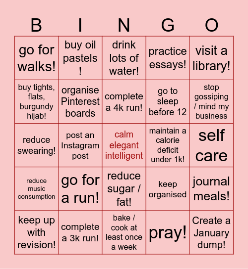 January~ Bingo Card