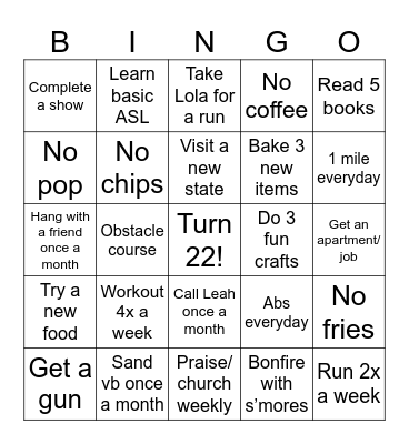 2026 Resolutions Bingo Card
