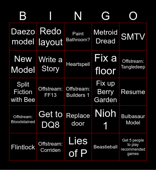 Dae Resolutions Bingo Card