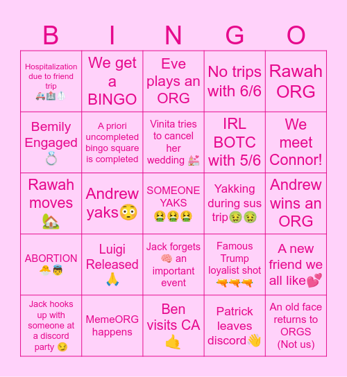 SUSGO Bingo Card