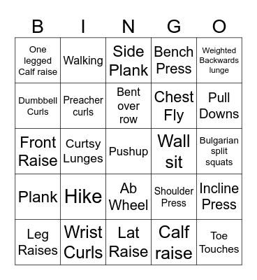 Fitness Bingo Card