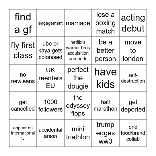 MBBJ's 2026 Bingo Card