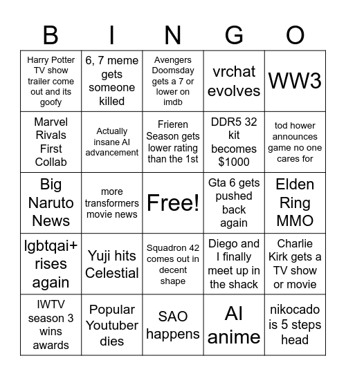 2026 Bingo Card
