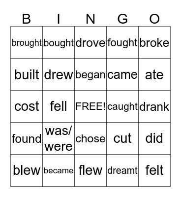 Irregular verbs Bingo Card