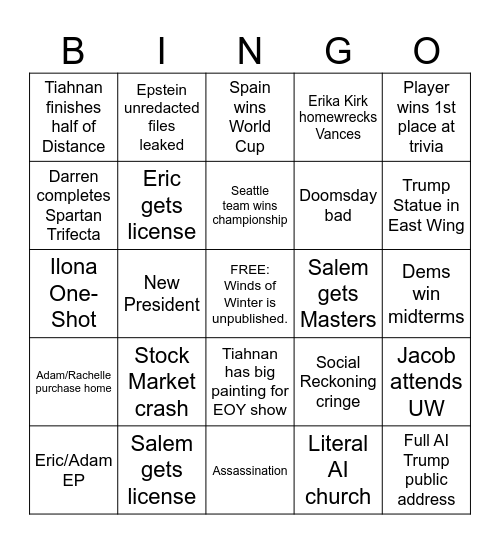 Darren's 2026 Bingo Card