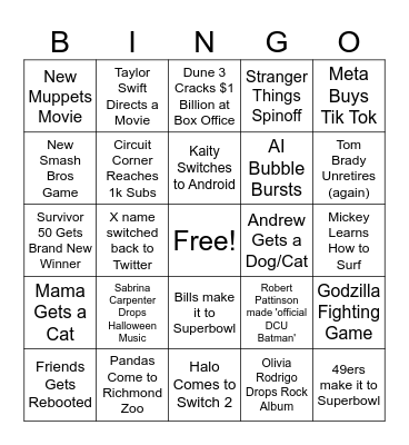 Hank's 2026 Bingo Card Bingo Card