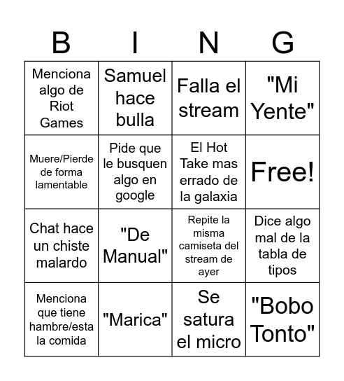 Misttingo Bingo Card