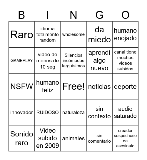 BINGO YOUTUBE RANDOM Bingo Card