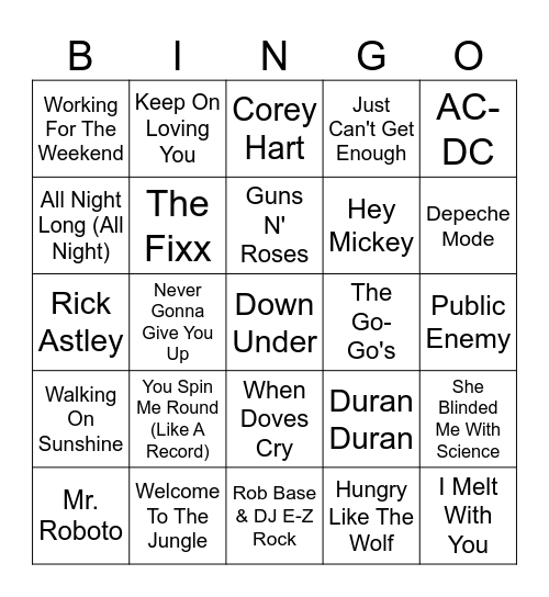 1980s (Part 2) Bingo Card
