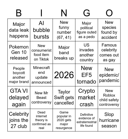 2026 Bingo Card