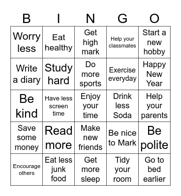 New Year Bingo Card