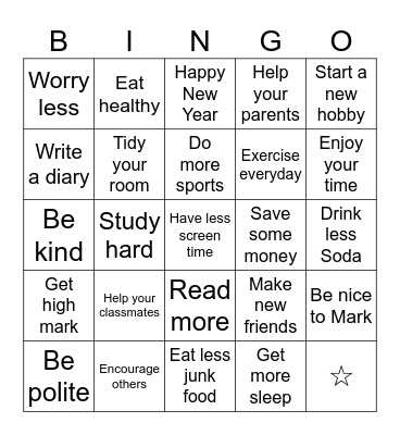New Year Bingo Card