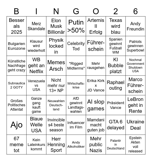 2026 Bingo Card