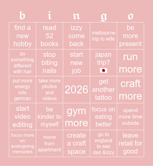 ⁺‧₊˚⋆katie‘s 2026⋆˚₊‧⁺ Bingo Card