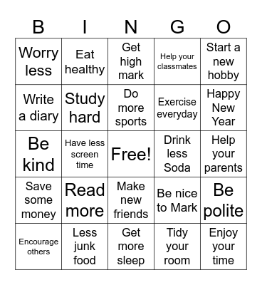 New Year Bingo Card