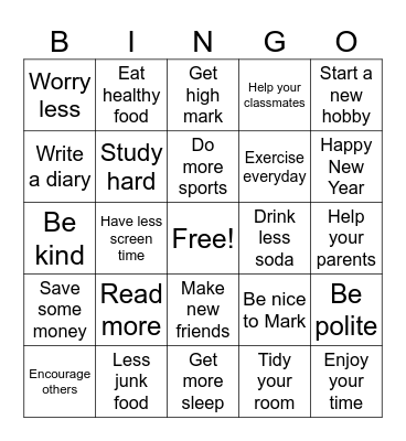 New Year Bingo Card