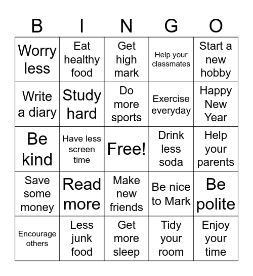 New Year Bingo Card