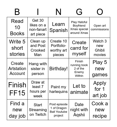 SparklyAnarchy Resolution 2026 Bingo Card