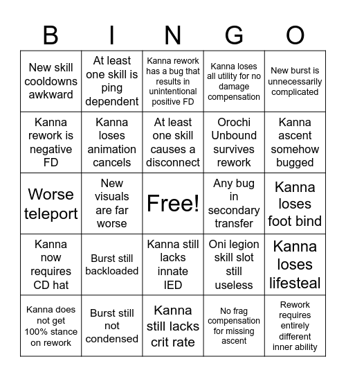 kanna rework bingo Card