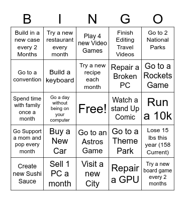 Matthew 2026 Goal Bingo Card