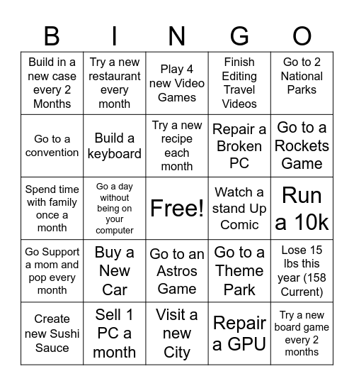 Matthew 2026 Goal Bingo Card